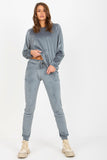 Chic Velour Blouse and Long Pants Set with Rhinestone Detail
