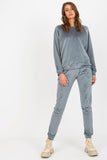 Chic Velour Blouse and Long Pants Set with Rhinestone Detail