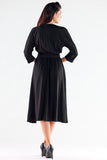 Buttoned Midi Dress with Trapezoidal Bottom and Belt