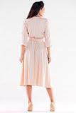 Buttoned Midi Dress with Trapezoidal Bottom and Belt