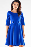 Blushed Short Sleeve Dress with Decorative Buttons