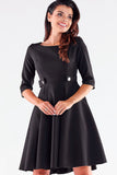 Blushed Short Sleeve Dress with Decorative Waist Buttons