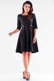 Blushed Short Sleeve Dress with Decorative Waist Buttons