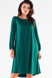 Elegant Trapezoidal Dress with Extended Back and Long Sleeves