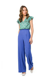 Printed Satin Blouse with V Neckline and Ruffle Sleeves