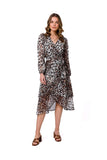Chiffon Overlap Dress with Ruffles and Waist Tie