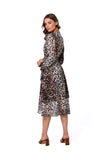 Chiffon Overlap Dress with Ruffles and Waist Tie