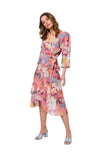 Chiffon Overlap Dress with Ruffles and Waist Tie