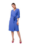 Flared Overlap Dress with Wide Sleeves and Waist Binding
