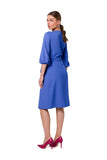 Flared Overlap Dress with Wide Sleeves and Waist Binding