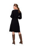 Flared Overlap Dress with Wide Sleeves and Waist Binding