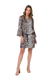 Airy Printed Kaftan Dress with 3/4 Sleeves and Belt
