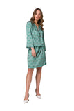 Airy Printed Kaftan Dress with 3/4 Sleeves and Belt
