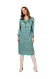 Airy Printed Kaftan Dress with 3/4 Sleeves and Belt