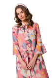 Ethereal Chiffon Dress with Tie Neckline and Elbow Sleeves