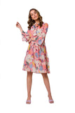 Ethereal Chiffon Dress with Tie Neckline and Elbow Sleeves