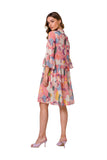Ethereal Chiffon Dress with Tie Neckline and Elbow Sleeves