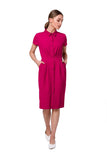 Front-Fastening Dress with Collar and Short Sleeves