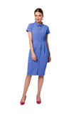 Front-Fastening Dress with Collar and Short Sleeves