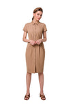Front-Fastening Dress with Collar and Short Sleeves