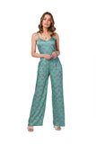 Delicate Satin Summer Suit with Print and Slip Pockets