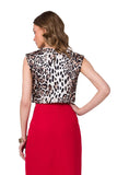 Glossy Printed Sleeveless Blouse for Office Styling