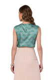 Glossy Printed Sleeveless Blouse with Round Neckline