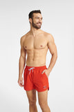 Energetic Red Men's Quick-Dry Swim Trunks with Pockets