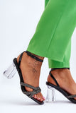 Elegant Rhinestone-Embellished Post Heel Sandals