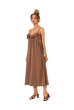 Loose-Fitting Midi Dress with Ruffle Neckline and Zipper