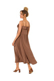 Loose-Fitting Midi Dress with Ruffle Neckline and Zipper