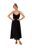 Loose-Fitting Midi Dress with Ruffled Neckline