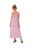 Loose-Fitting Midi Dress with Ruffled Neckline
