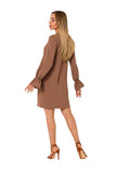 Eye-Catching Motif Dress with Tying Neckline and Ruffles