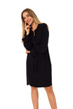 Long Sleeve Dress with Ruffled Neckline and Motif