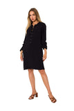 Long Sleeve Dress with Ruffled Neckline and Motif