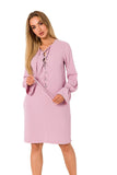 Chic Ruffled Long Sleeve Dress with Neckline Tie