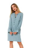 Chic Tie-Neck Dress with Ruffle Long Sleeves
