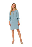 Chic Tie-Neck Dress with Ruffle Long Sleeves