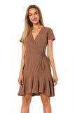 Airy Ruffle Side-Tie Overlap Dress with Short Sleeves