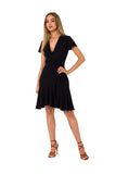 Airy Side-Tied Ruffle Overlap Dress with Short Sleeves