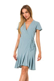 Airy Ruffle Overlap Dress with Side Tie and Short Sleeves
