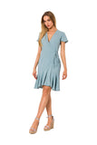 Airy Ruffle Overlap Dress with Side Tie and Short Sleeves