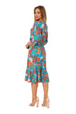 Summer Ruffle Midi Dress with Envelope Neckline & 3/4 Sleeves