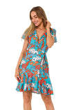 Printed Summer Dress with Side Tie and Ruffle Hem