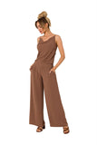 Draped Neckline Pantsuit with Tied Back and Pockets