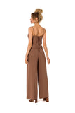 Draped Neckline Pantsuit with Tied Back and Pockets