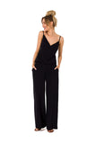 Draped Neckline Pantsuit with Tied Back and Pockets