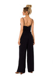 Draped Neckline Pantsuit with Tied Back and Pockets