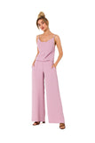 Draped Neckline Pantsuit with Tied Back and Pockets